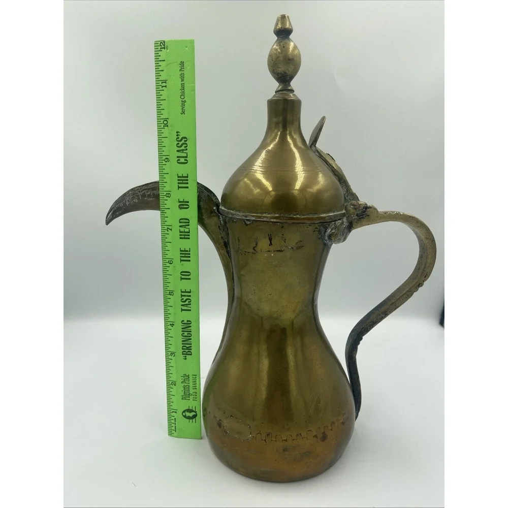 Vintage Brass Arabic Dallah Coffee Pot Middle Eastern Handmade Decor